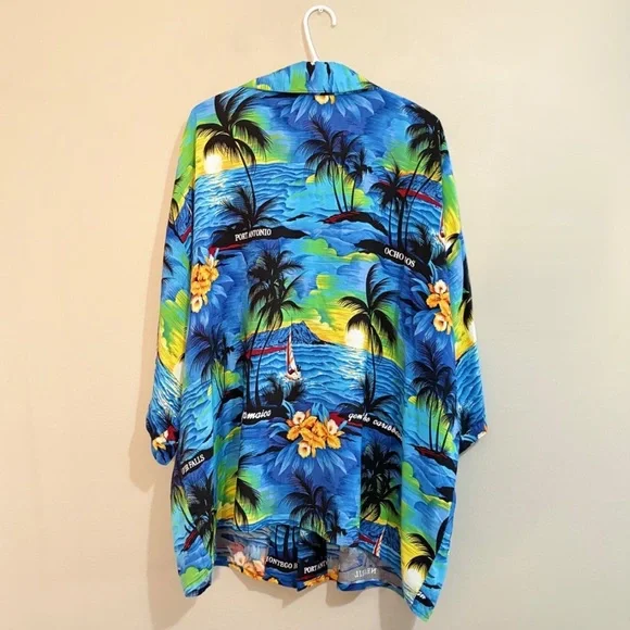 Jamaican Tropical Palm Tree Print Button-Up Beach Shirt – Plus Size 3X GUC - Picture 6 of 7